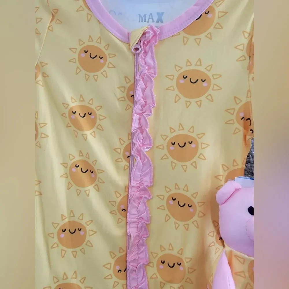 NWT Max & Olivia Baby Girls Snug Fit One Piece with Feet Yellow Pink - 18M